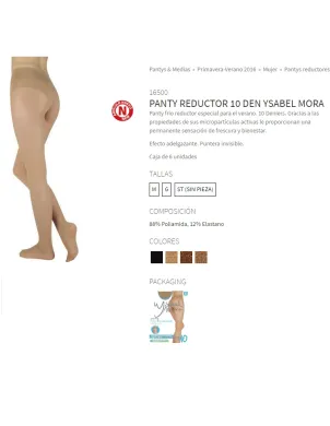 Panty Sra Verano Reductor 10 Deniers