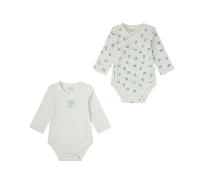 Pack 2 Bodis Bebe Cruzado M/Larga Recien Nacido Elephant