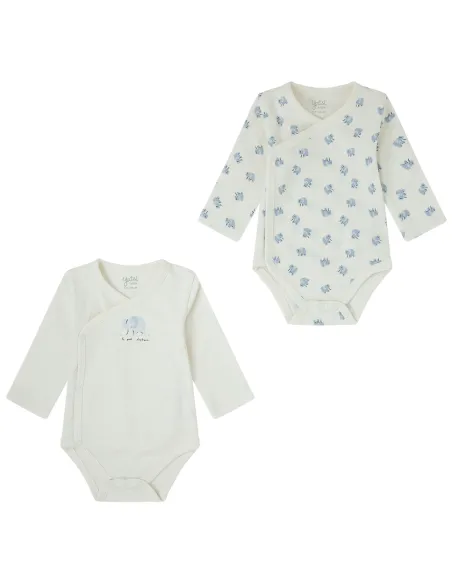 Pack 2 Bodis Bebe Cruzado M/Larga Recien Nacido Elephant