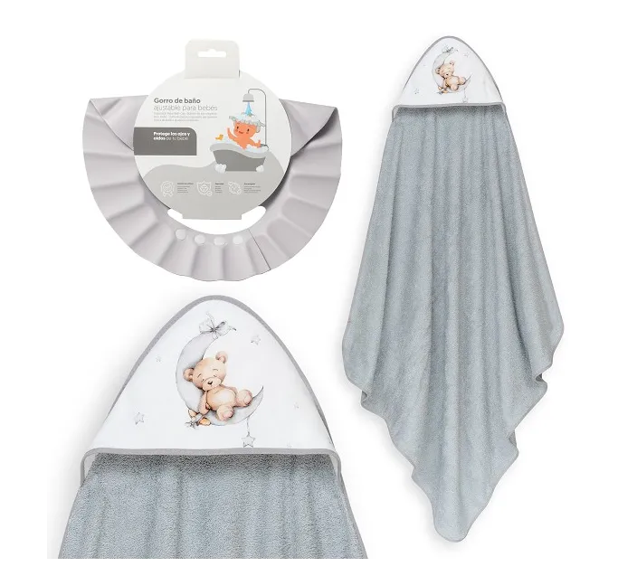Capa De Baño 1x1 Oso Luna Estrellas + Gorro