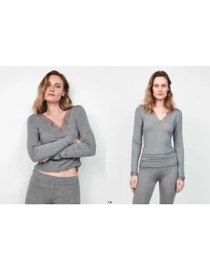 Camiseta Sra M/L Cuello Pico Y Blonda