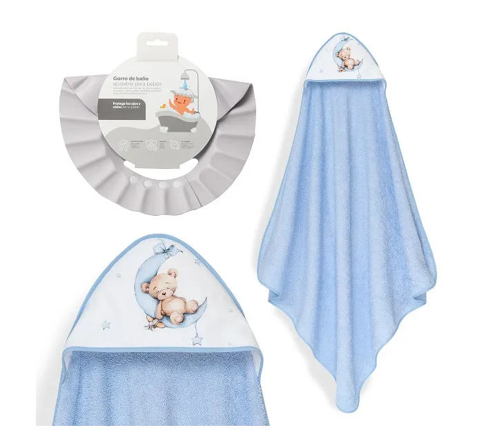 Capa De Baño 1x1 Oso Luna Estrellas + Gorro